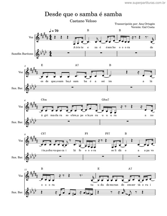 Partitura da música Desde Que O Samba É Samba – Caetano Veloso