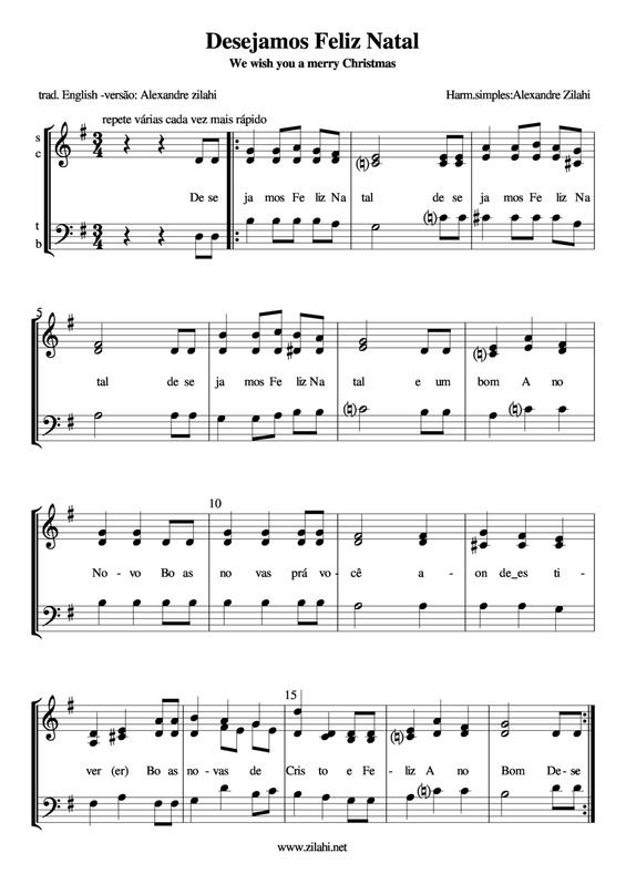 Partitura da música Desejamos Feliz Natal