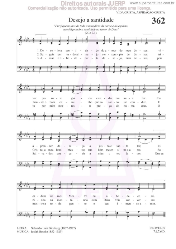 Partitura da música Desejo A Santidade - 362 HCC v.2