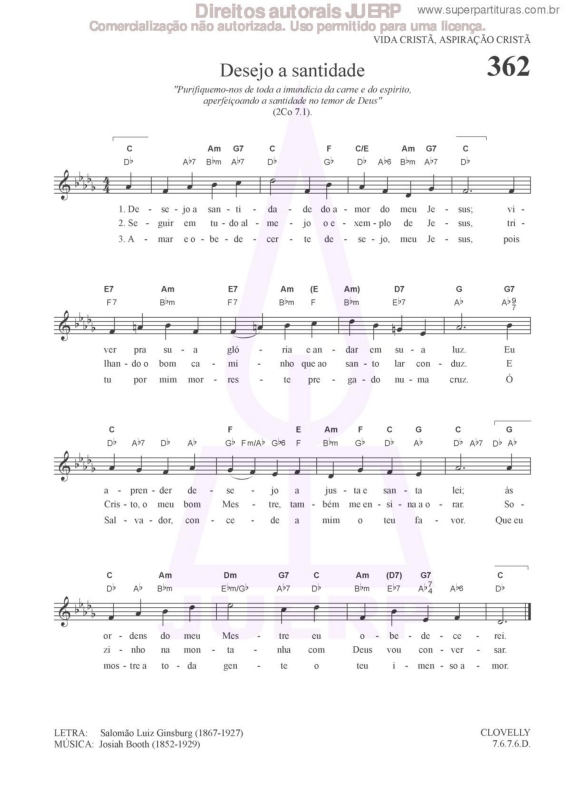 Partitura da música Desejo A Santidade - 362 HCC