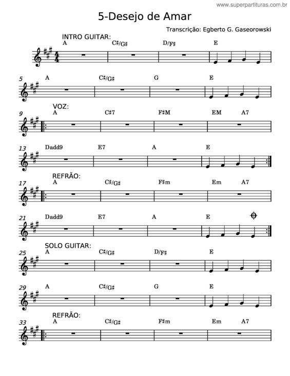 Partitura da música Desejo De Amar – Egberto G Gaseorowski