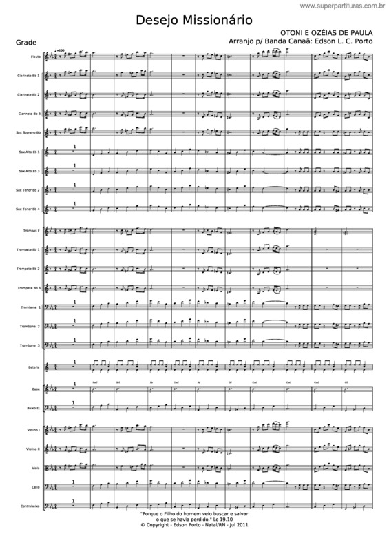 Partitura da música Desejo Missionário – Otoni E Ozéias De Paula