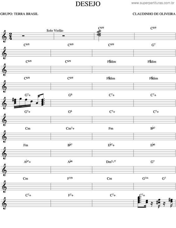 Partitura da música Desejo