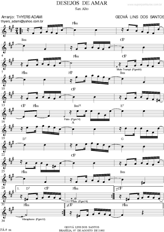 Partitura da música Desejos de Amar