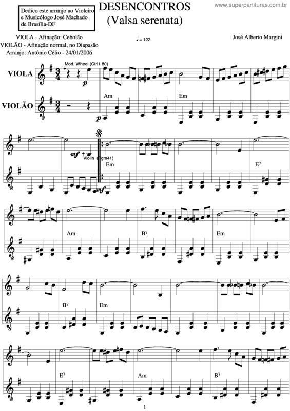 Partitura da música Desencontros v.3