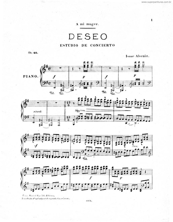 Partitura da música Deseo