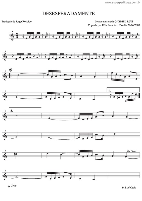 Partitura da música Desesperadamente v.2