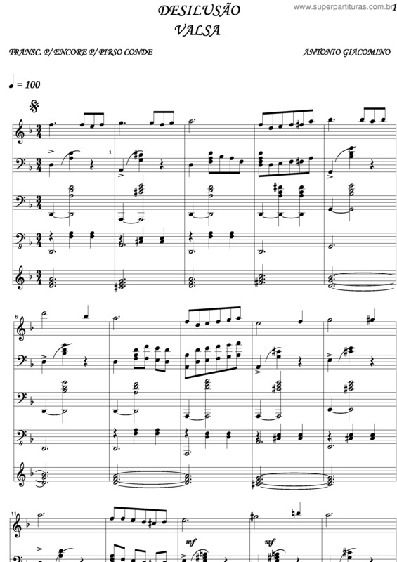 Partitura da música Desilusão v.2