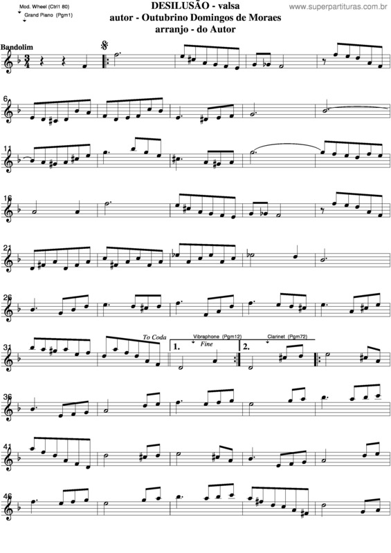 Partitura da música Desilusão v.6