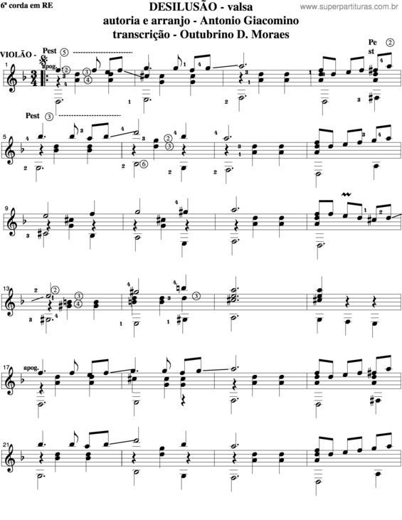 Partitura da música Desilusão