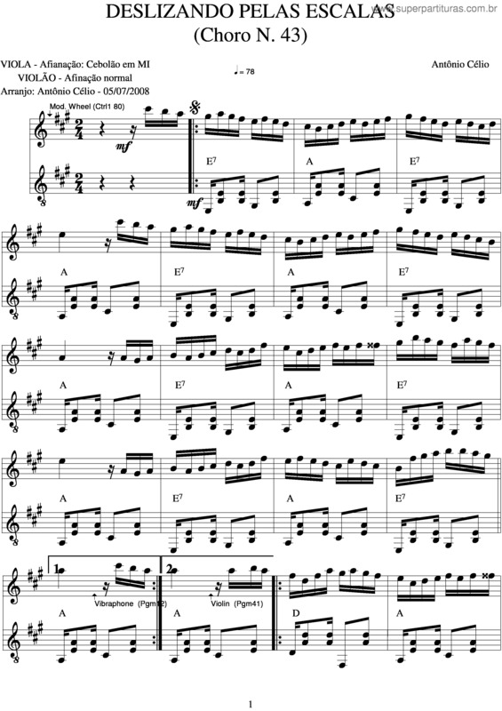 Partitura da música Deslizando Pelas Escalas