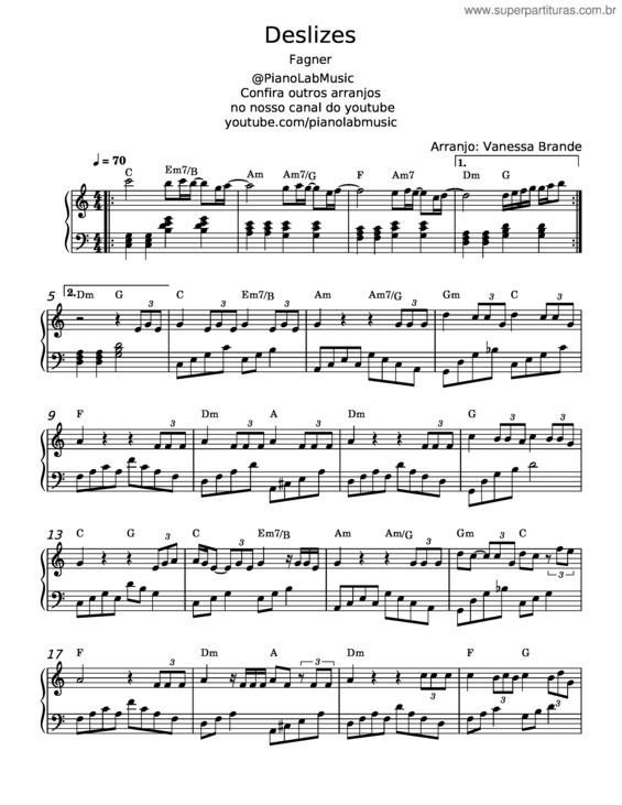 Partitura da música Deslizes – Raimundo Fagner