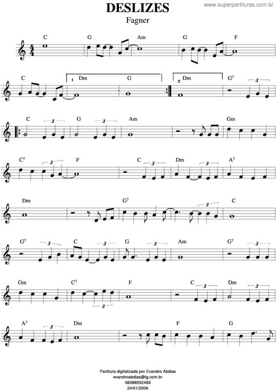 Partitura da música Deslizes v.3