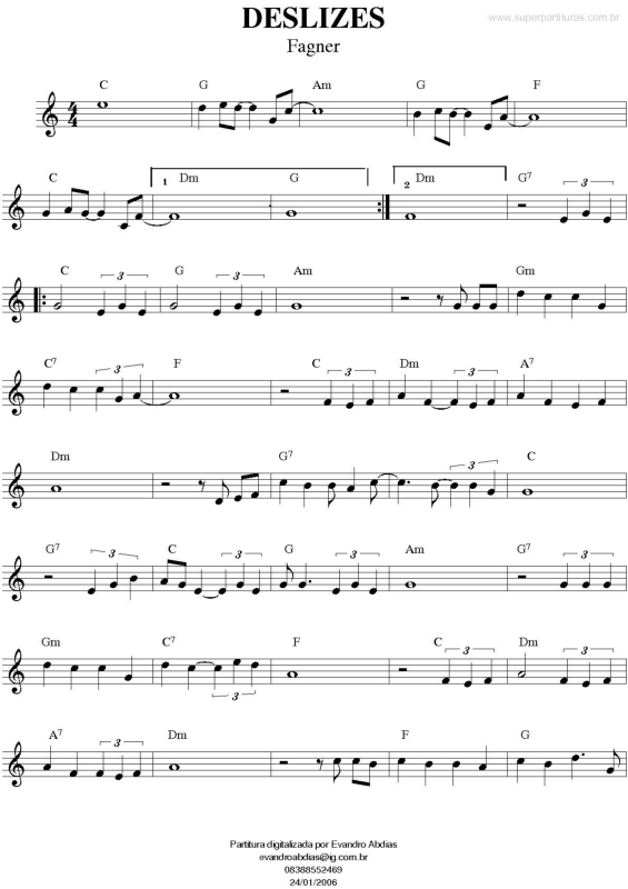 Partitura da música Deslizes