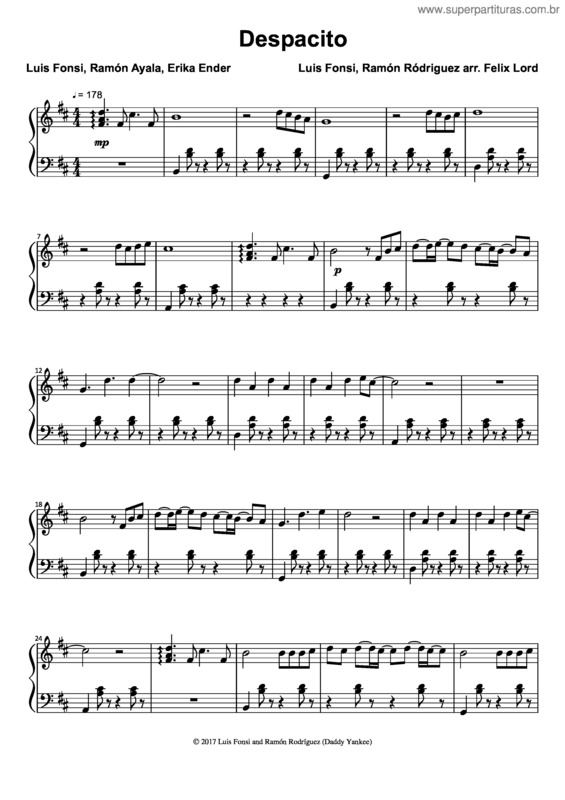 Partitura da música Despacito 2