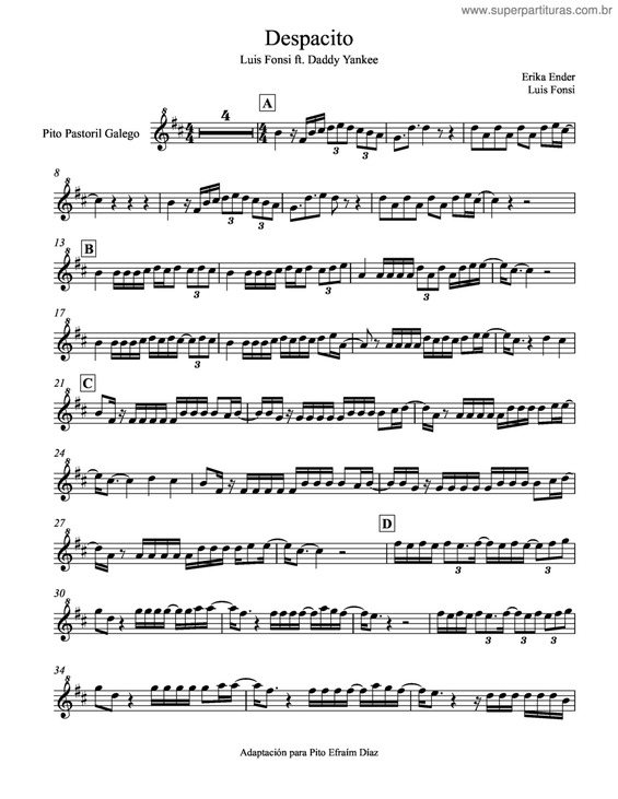 Partitura da música Despacito