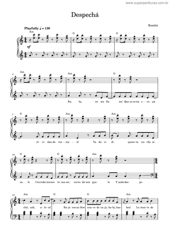 Partitura da música Despechá – Rosalía