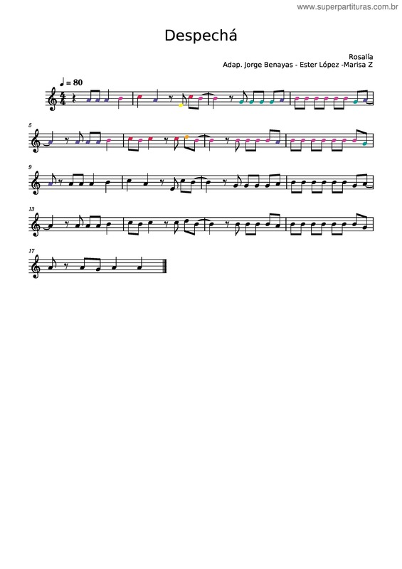 Partitura da música Despechá