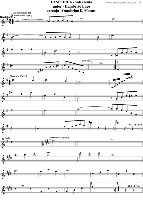 Partitura da música Despedida v.11