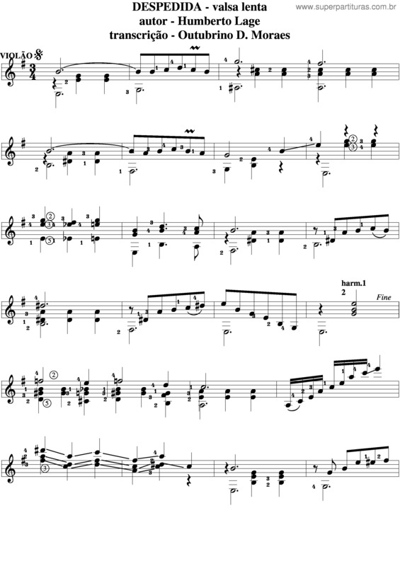 Partitura da música Despedida v.2