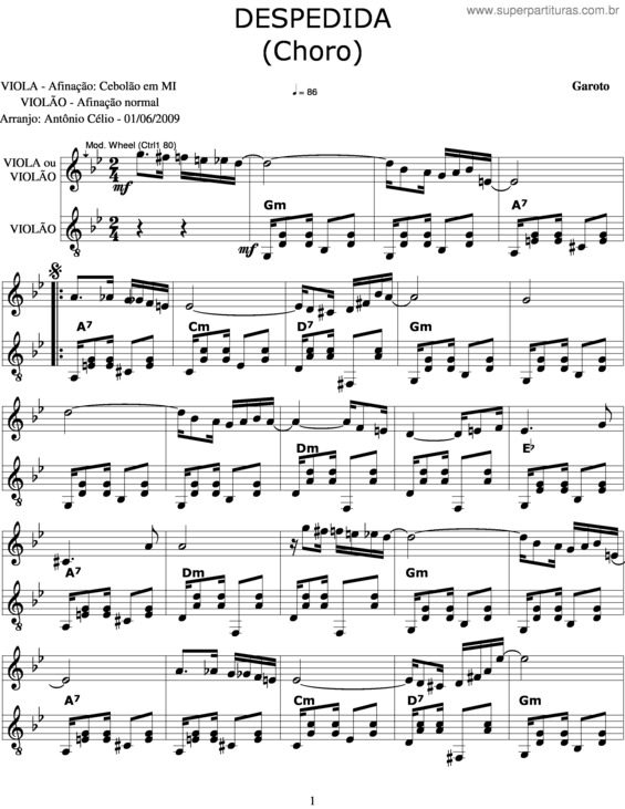 Partitura da música Despedida v.5