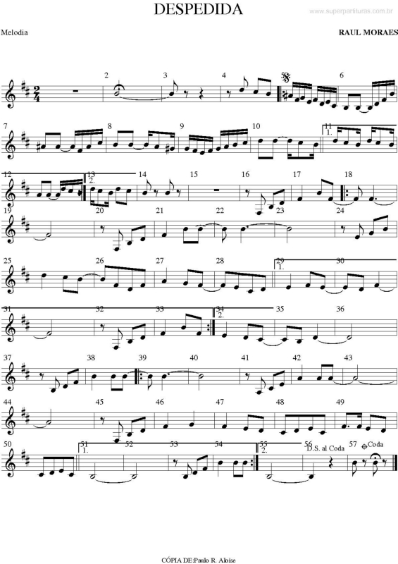 Partitura da música Despedida