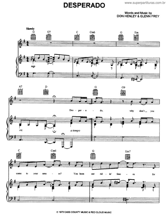 Partitura da música Desperado v.2