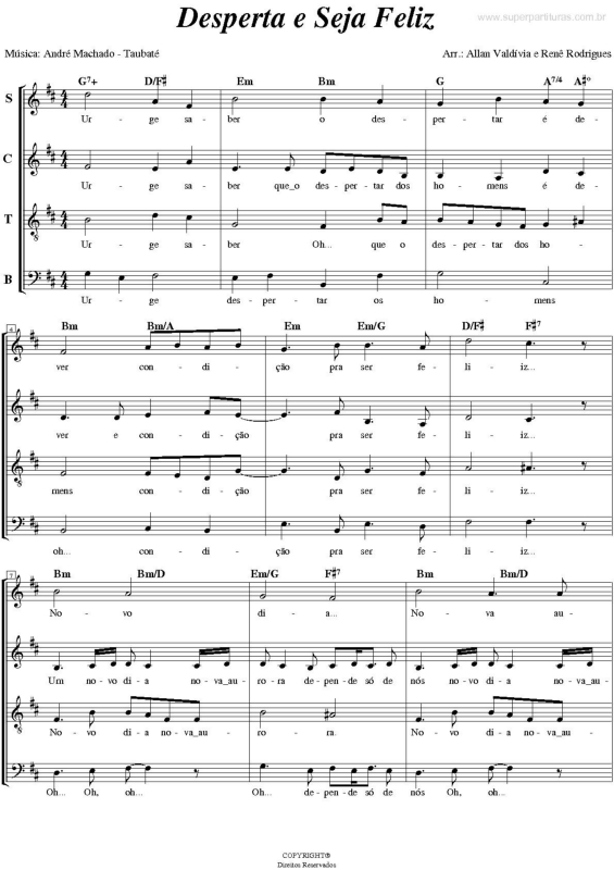 Partitura da música Desperta e Seja Feliz