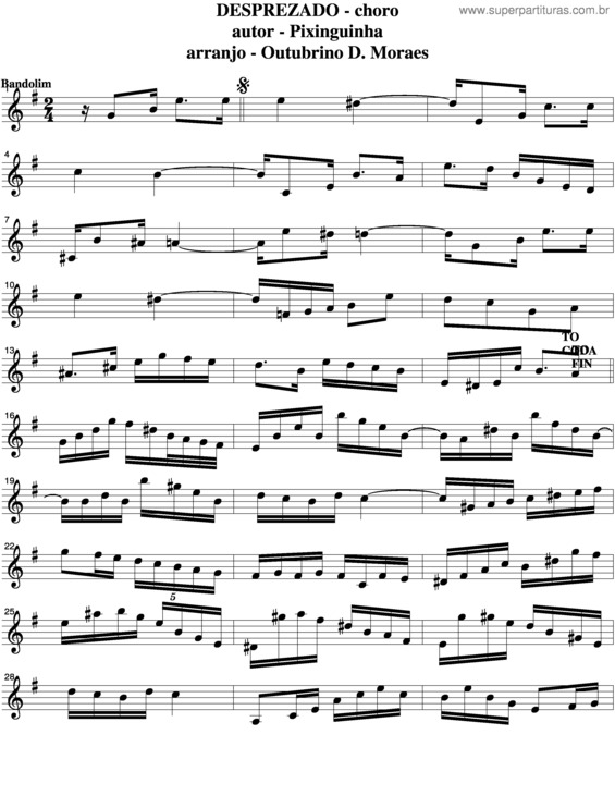 Partitura da música Desprezado