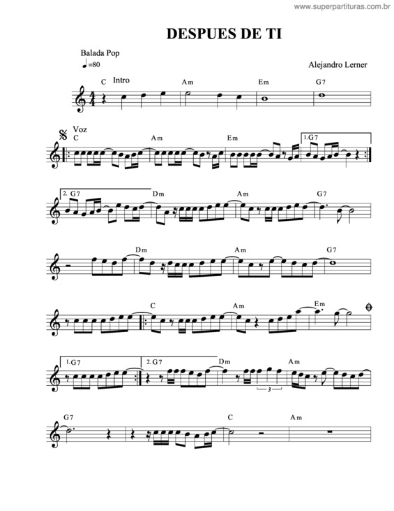 Partitura da música Después de Ti