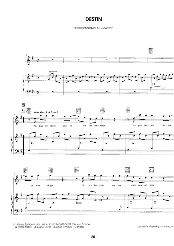 Partitura da música Destin