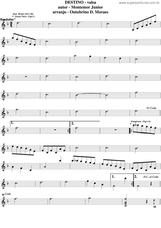 Partitura da música Destino v.4