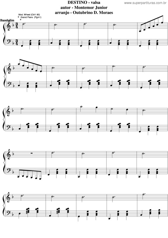 Partitura da música Destino v.5