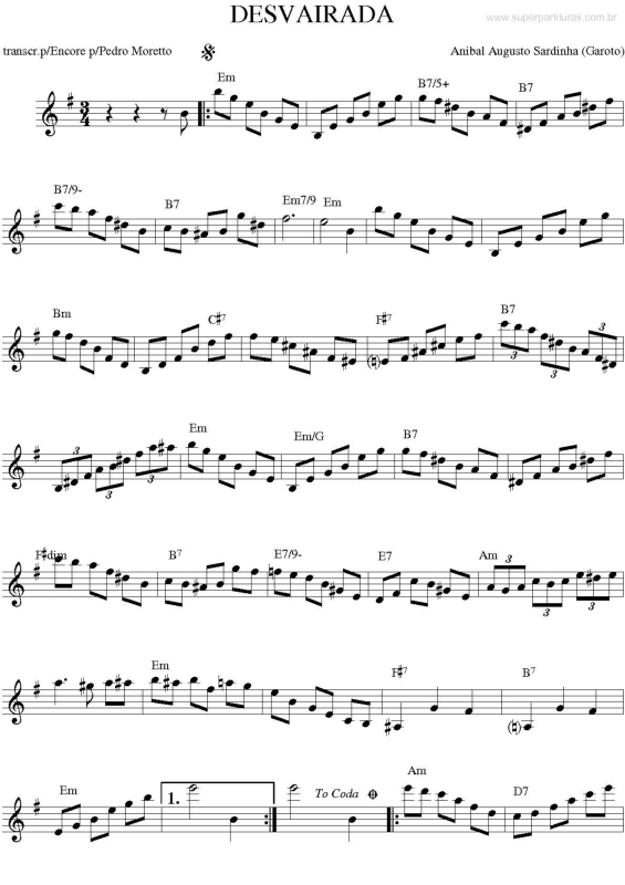 Partitura da música Desvairada