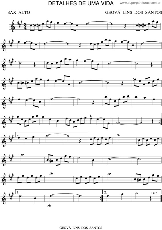 Partitura da música Detalhes De Uma Vida