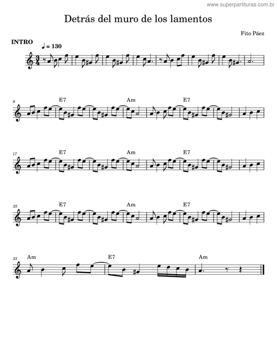 Partitura da música Detrás Del Muro De Los Lamentos – Fito Páez