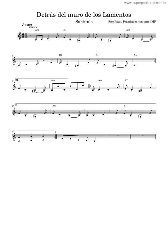 Partitura da música Detrás Del Muro De Los Lamentos