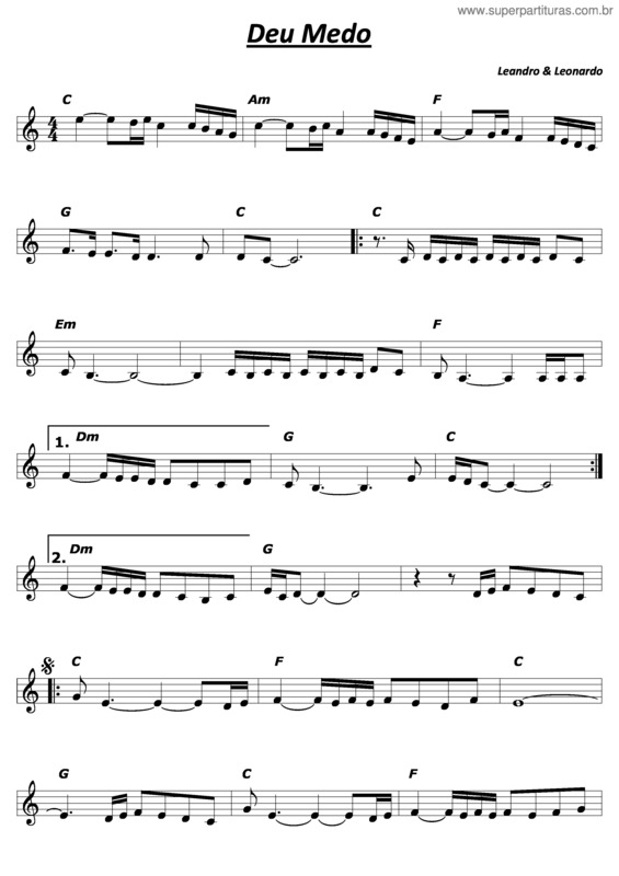 Partitura da música Deu Medo v.2