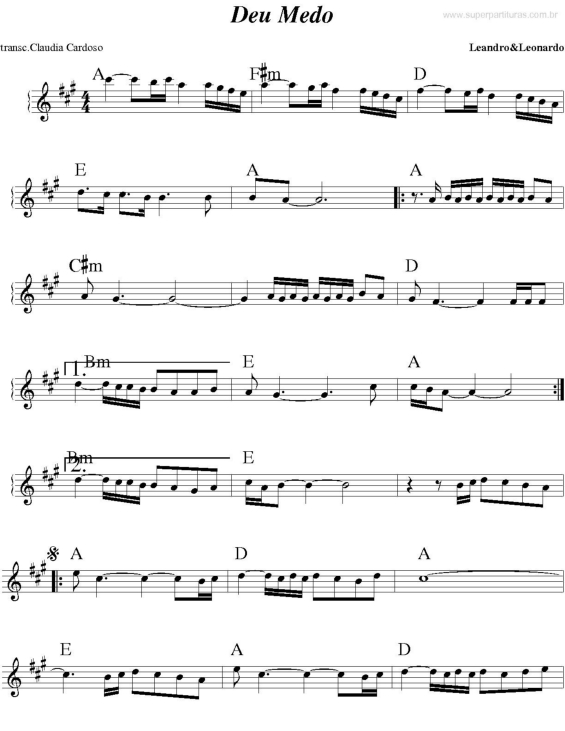 Partitura da música Deu Medo