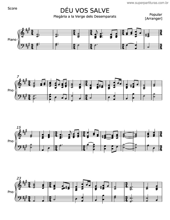 Partitura da música Déu Vos Salve, Maria