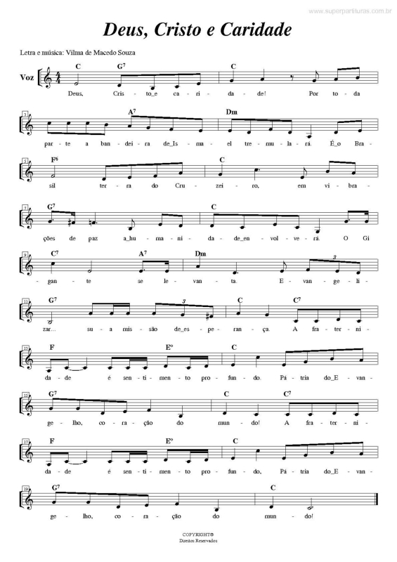 Partitura da música Deus, Cristo e Caridade