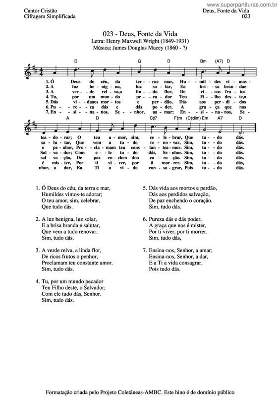 Partitura da música Deus, Fonte Da Vida