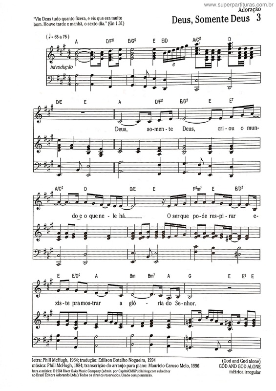 Partitura da música Deus, Somente Deus v.2