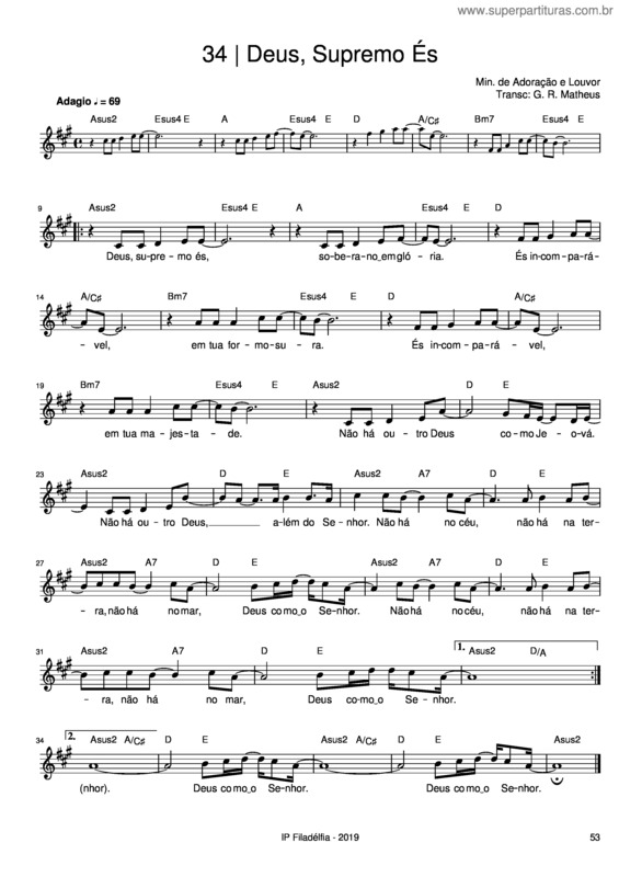 Partitura da música Deus, Supremo És