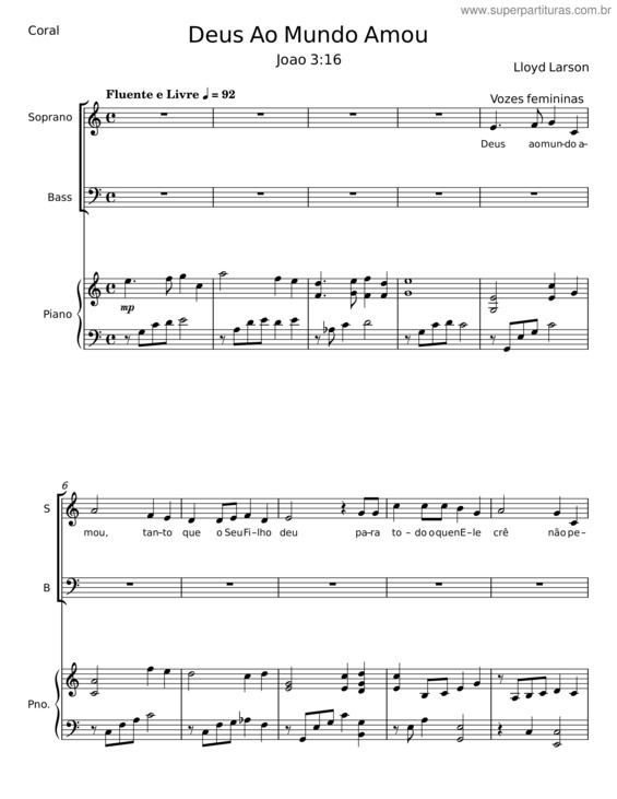 Partitura da música Deus Ao Mundo Amou