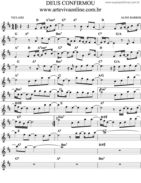 Partitura da música Deus Confirmou