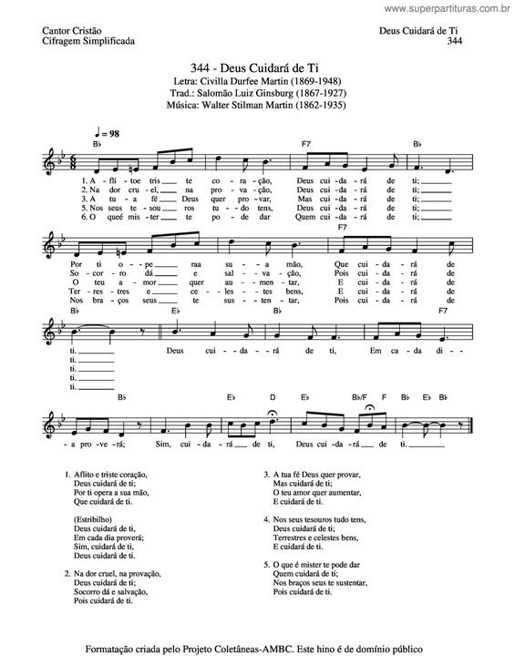 Partitura da música Deus Cuidará De Ti v.5