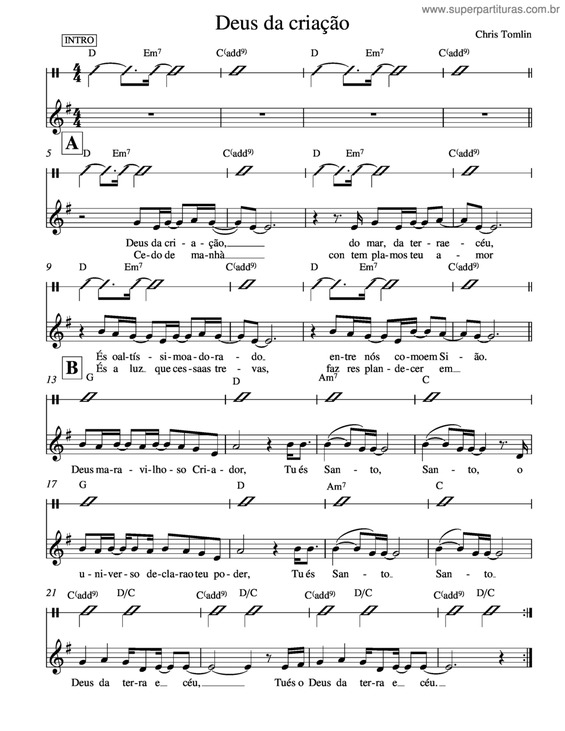 Partitura da música Deus Da Criação