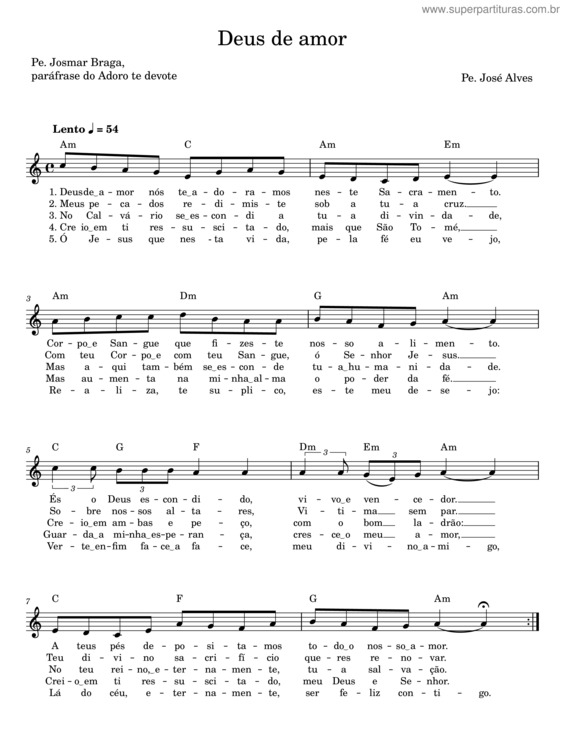 Partitura da música Deus De Amor Nós Te Adoramos – Pe. José Alves