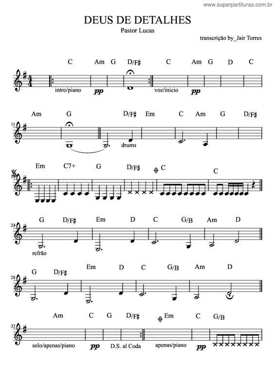 Partitura da música Deus de Detalhes